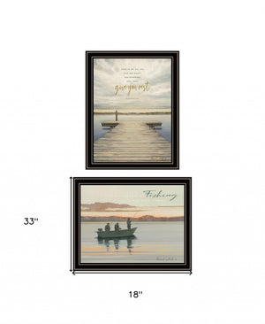 HomeRoots Set of Two Framed Lake-Side Prints - Rustic-Modern Wall Art for Living Room & Bedroom Decor 407948