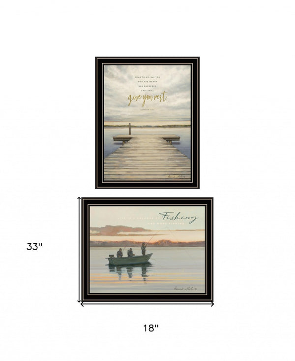HomeRoots Set of Two Framed Lake-Side Prints - Rustic-Modern Wall Art for Living Room & Bedroom Decor 407948