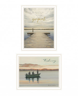 HomeRoots Set of Two Lake Side Reprieve Framed Prints - Rustic Farmhouse Art for Calming Home Décor White 407949