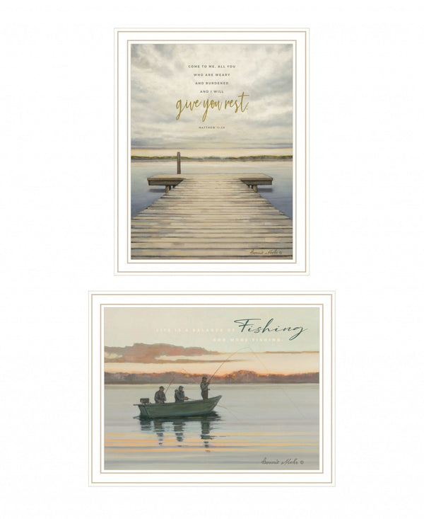 HomeRoots Set of Two Lake Side Reprieve Framed Prints - Rustic Farmhouse Art for Calming Home Décor White 407949