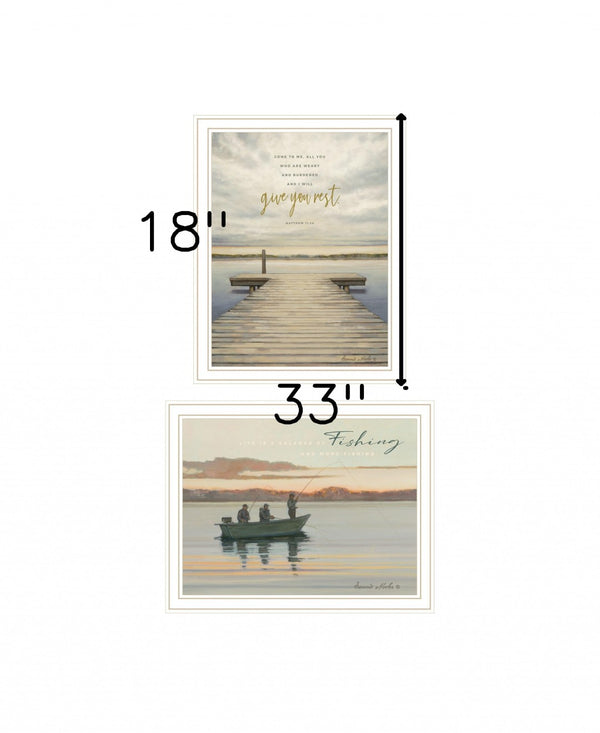 HomeRoots Set of Two Lake Side Reprieve Framed Prints - Rustic Farmhouse Art for Calming Home Décor White 407949