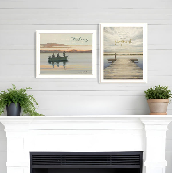 HomeRoots Set of Two Lake Side Reprieve Framed Prints - Rustic Farmhouse Art for Calming Home Décor White 407949