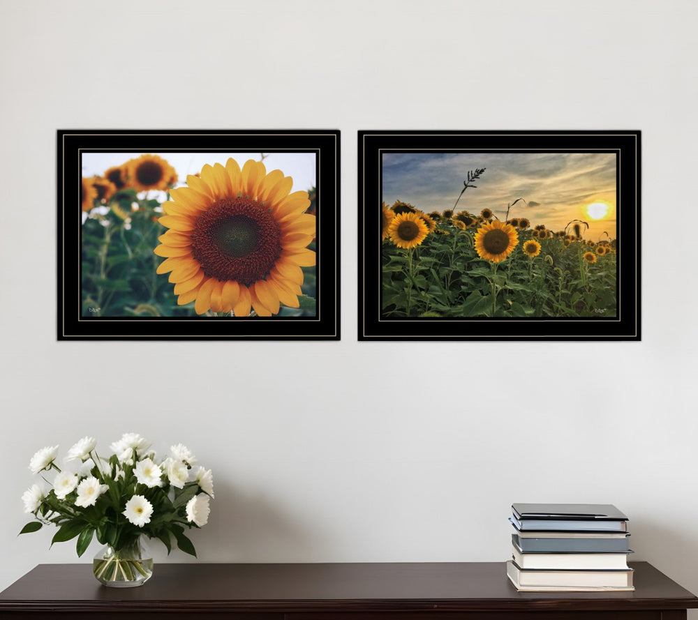 HomeRoots Set of Two Framed Wood Prints - Farmhouse Charm Meets Modern Style for Effortless Wall Decor Black and Gold 407952