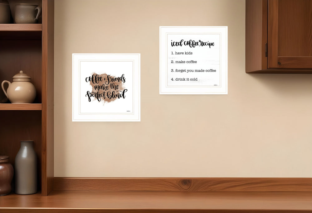Homeroots Set Of Two Coffee And Friends Recipe White Framed Print Kitchen Wall Art White Wood Print 407953