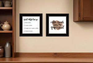 Homeroots Set Of Two Coffee And Friends Recipe Black Framed Print Kitchen Wall Art Black And Gold Wood Print 407954
