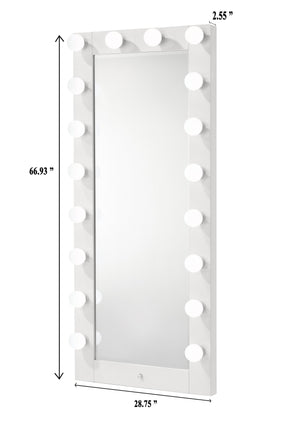 English Elm 1pc Glam Tall Lighted Mirror with Drawer Box Glossy White Vanity, Beveled Glass, Crystal Knob, Luxe Glow B011S01586