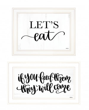 Homeroots Set Of Two Lets Eat Or Feed Them 1 White Framed Print Kitchen Wall Art White Wood Print 407956