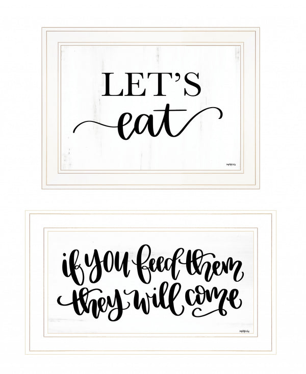 Homeroots Set Of Two Lets Eat Or Feed Them 1 White Framed Print Kitchen Wall Art White Wood Print 407956