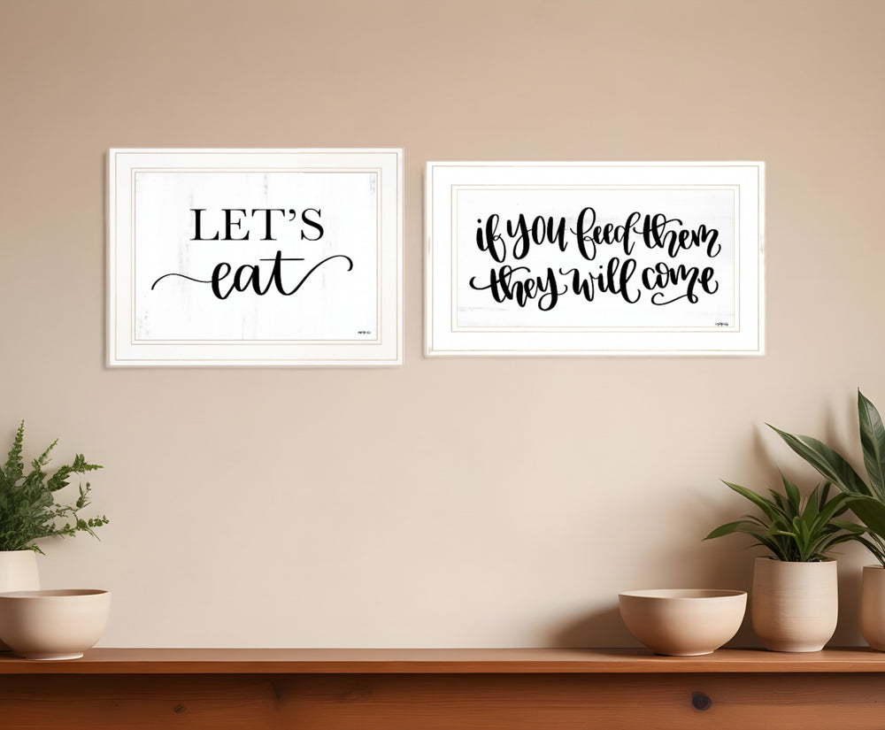 Homeroots Set Of Two Lets Eat Or Feed Them 1 White Framed Print Kitchen Wall Art White Wood Print 407956