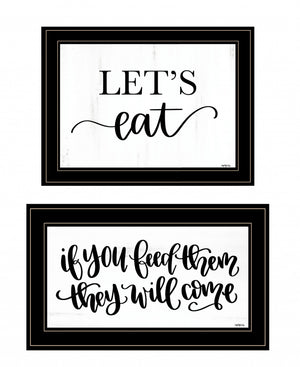 Homeroots Set Of Two Lets Eat Or Feed Them 2 Black Framed Print Kitchen Wall Art Black And Gold Wood Print 407957