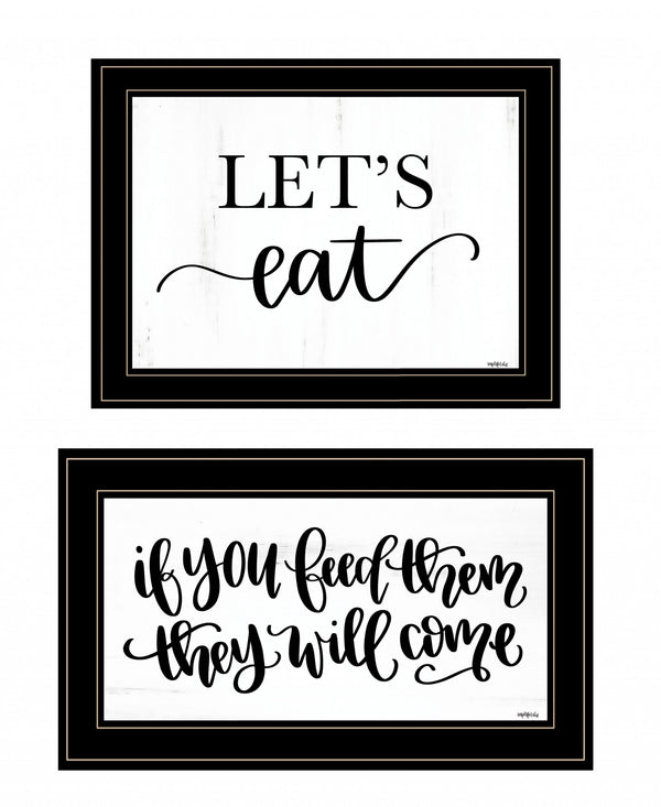 Homeroots Set Of Two Lets Eat Or Feed Them 2 Black Framed Print Kitchen Wall Art Black And Gold Wood Print 407957
