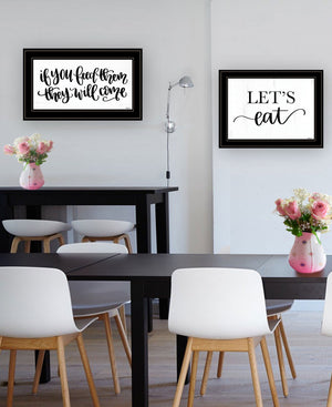 Homeroots Set Of Two Lets Eat Or Feed Them 2 Black Framed Print Kitchen Wall Art Black And Gold Wood Print 407957