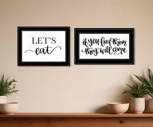 Homeroots Set Of Two Lets Eat Or Feed Them 2 Black Framed Print Kitchen Wall Art Black And Gold Wood Print 407957