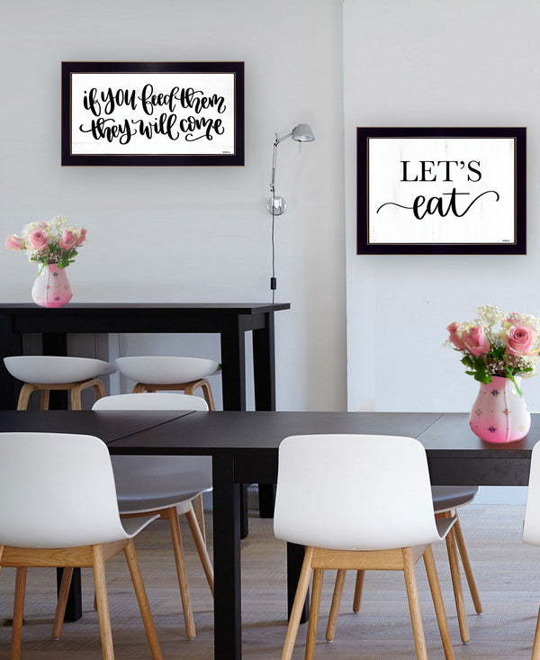 Homeroots Set Of Two Lets Eat Or Feed Them 3 Black Framed Print Kitchen Wall Art  Wood Print 407958