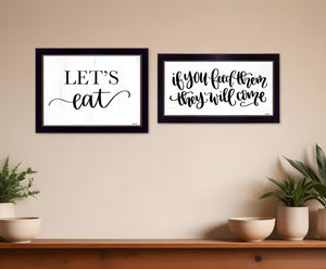 Homeroots Set Of Two Lets Eat Or Feed Them 3 Black Framed Print Kitchen Wall Art  Wood Print 407958
