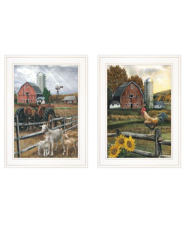 Homeroots Set Of Two Farm Life White Framed Print Wall Art  Wood Print 407959