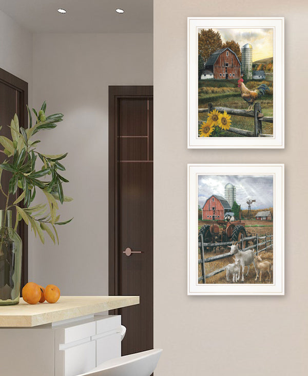 Homeroots Set Of Two Farm Life White Framed Print Wall Art  Wood Print 407959