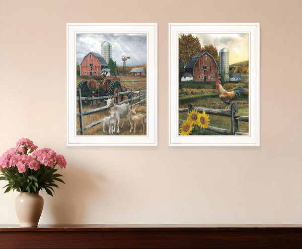 Homeroots Set Of Two Farm Life White Framed Print Wall Art  Wood Print 407959