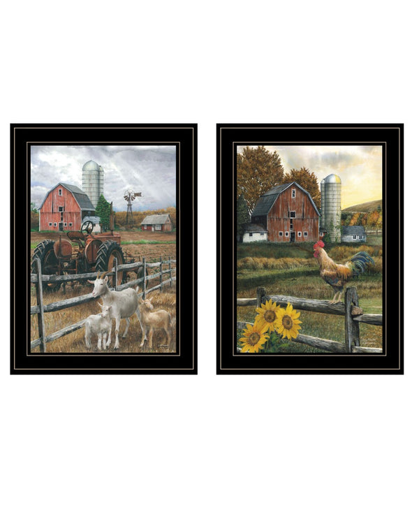HomeRoots Set of Two Framed Farm Life Wall Art Prints for Rustic Home Decor and Modern Aesthetic Charm Black and Gold 31 x 19 407961