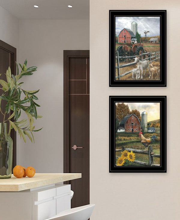HomeRoots Set of Two Framed Farm Life Wall Art Prints for Rustic Home Decor and Modern Aesthetic Charm Black and Gold 31 x 19 407961