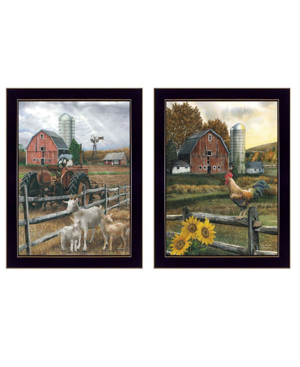 HomeRoots Set of Two Framed Farm Life Wall Art Prints for Rustic Home Decor and Modern Aesthetic Charm Black 29 x 18 407962