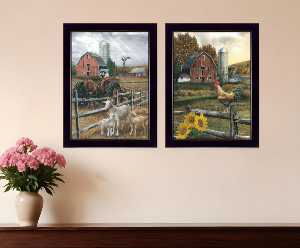 HomeRoots Set of Two Framed Farm Life Wall Art Prints for Rustic Home Decor and Modern Aesthetic Charm Black 29 x 18 407962
