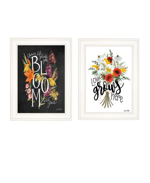 HomeRoots Set of Two Framed Botanical Typography Prints for Modern Farmhouse Wall Decor and Style Refresh White 407963