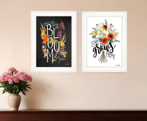 HomeRoots Set of Two Framed Botanical Typography Prints for Modern Farmhouse Wall Decor and Style Refresh White 407963