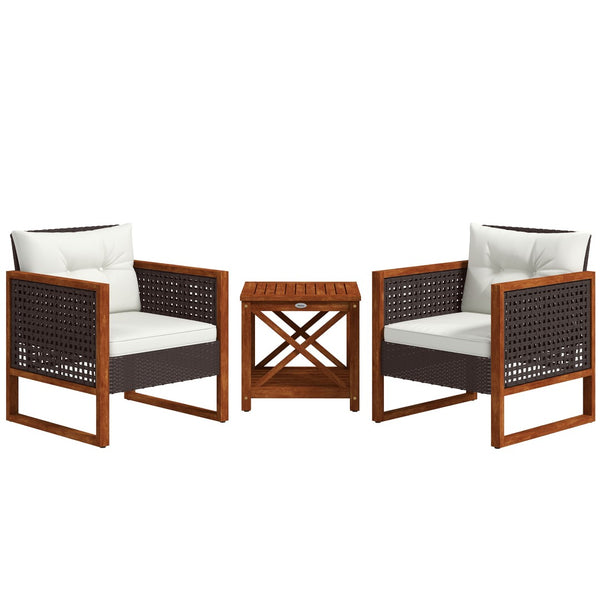 English Elm Outsunny 3-Piece Patio Bistro Set With Cushions - Stylish Pe Rattan Furniture For Cozy Outdoor Spaces W2225P217673-GIGA