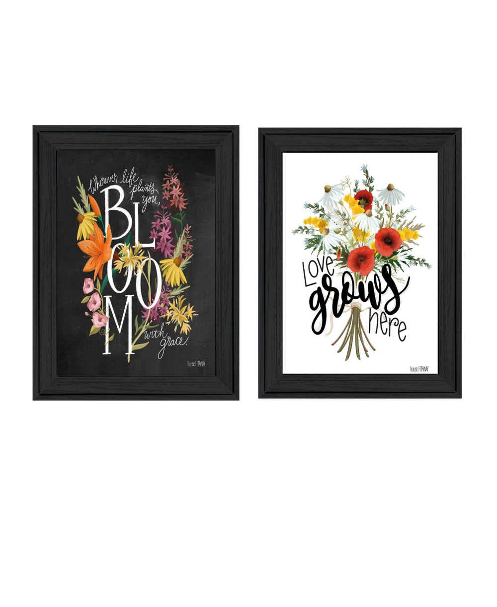 HomeRoots Set of Two Framed Botanical Typography Prints for Modern Farmhouse Wall Decor and Style Refresh Charcoal 407964