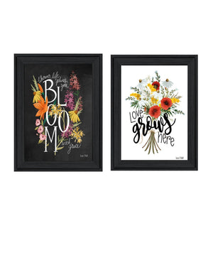 HomeRoots Set of Two Framed Botanical Typography Prints for Modern Farmhouse Wall Decor and Style Refresh Charcoal 407964