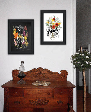 HomeRoots Set of Two Framed Botanical Typography Prints for Modern Farmhouse Wall Decor and Style Refresh Charcoal 407964