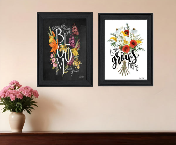 HomeRoots Set of Two Framed Botanical Typography Prints for Modern Farmhouse Wall Decor and Style Refresh Charcoal 407964