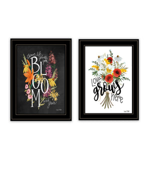 Homeroots Set Of Two Love And Bloom Black Framed Print Wall Art  Wood Print 407965
