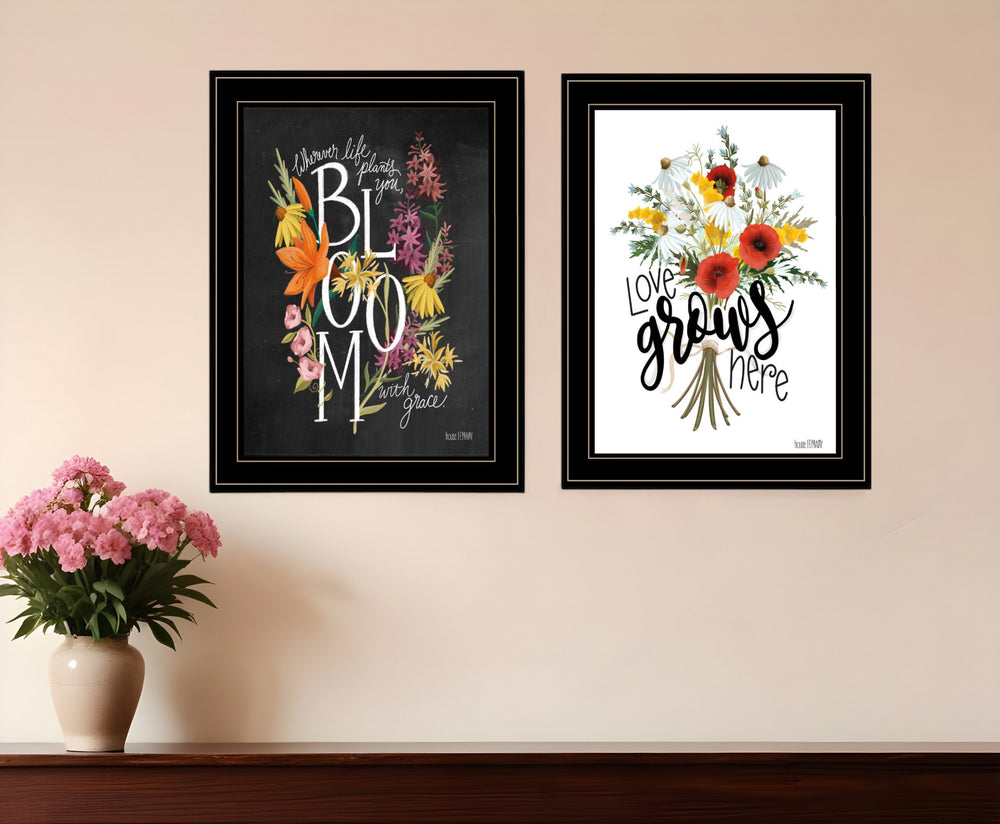 Homeroots Set Of Two Love And Bloom Black Framed Print Wall Art  Wood Print 407965