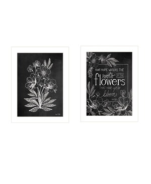 Homeroots Set Of Two Black And White Flowers In Bloom White Framed Print Wall Art White Wood Print 407966