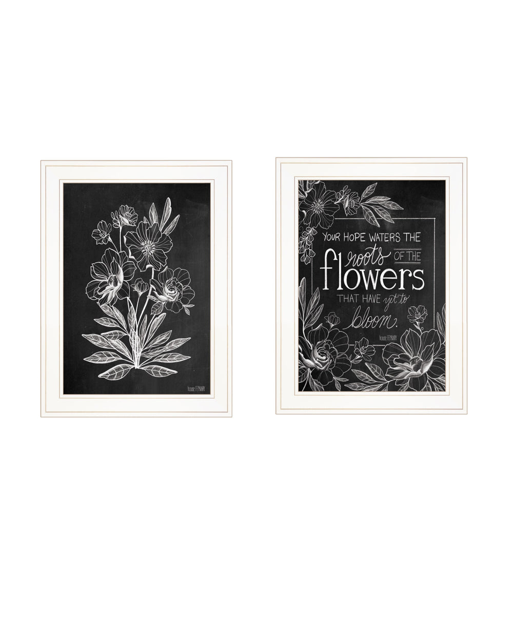 Homeroots Set Of Two Vintage Flowers In Bloom White Framed Print Wall Art White And Gold Wood Print 407967