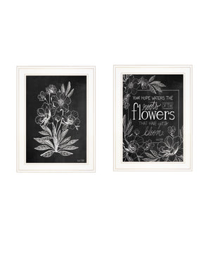 Homeroots Set Of Two Vintage Flowers In Bloom White Framed Print Wall Art White And Gold Wood Print 407967