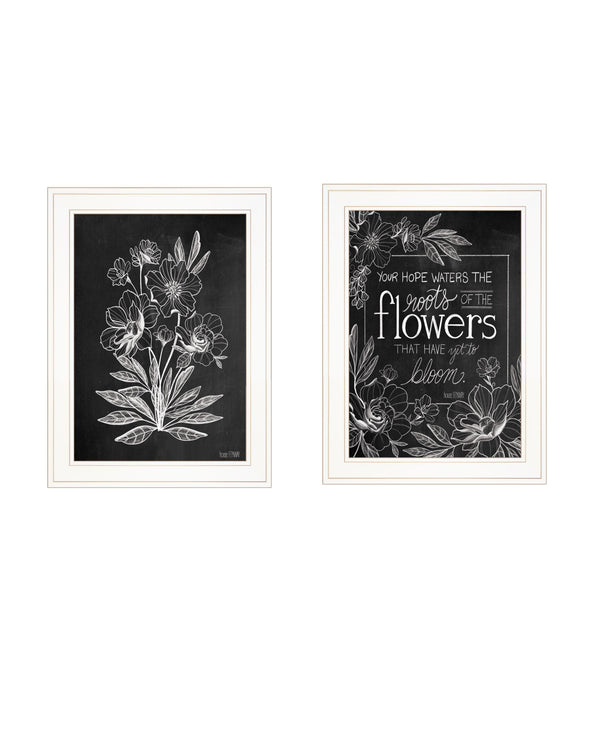 Homeroots Set Of Two Vintage Flowers In Bloom White Framed Print Wall Art White And Gold Wood Print 407967