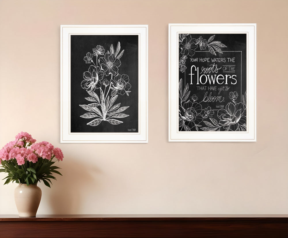 Homeroots Set Of Two Vintage Flowers In Bloom White Framed Print Wall Art White And Gold Wood Print 407967
