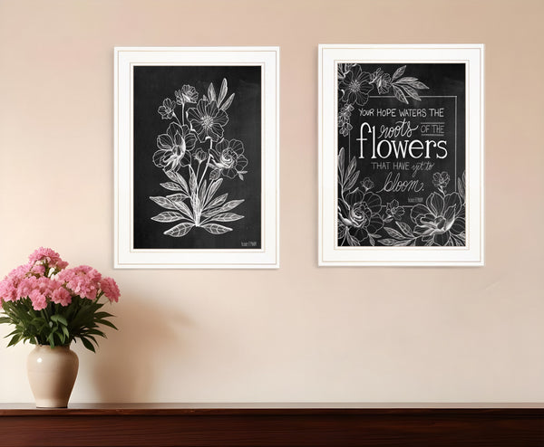 Homeroots Set Of Two Vintage Flowers In Bloom White Framed Print Wall Art White And Gold Wood Print 407967