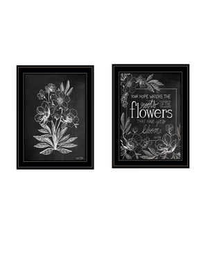 Homeroots Set Of Two Vintage Flowers In Bloom Black Framed Print Wall Art Black And Gold Wood Print 407969