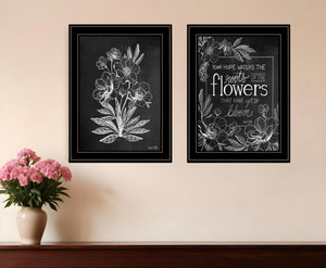 Homeroots Set Of Two Vintage Flowers In Bloom Black Framed Print Wall Art Black And Gold Wood Print 407969