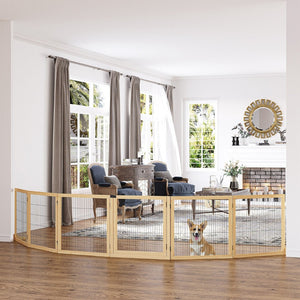English Elm Pawhut Pinewood Freestanding Pet Gate Six Foldable Panels Locking Door for Dogs W2225P217311