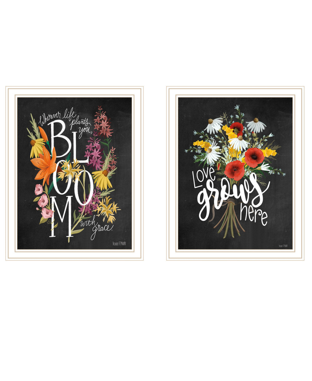 Homeroots Set Of Two Love Grows Here White Framed Print Wall Art  Wood Print 407973