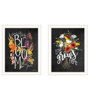 Homeroots Set Of Two Love Grows Here White Framed Print Wall Art  Wood Print 407973