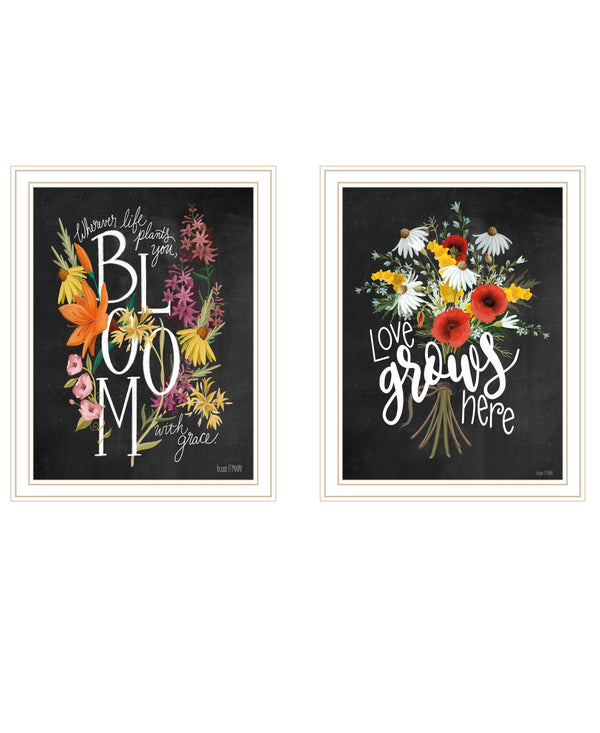 Homeroots Set Of Two Love Grows Here White Framed Print Wall Art  Wood Print 407973
