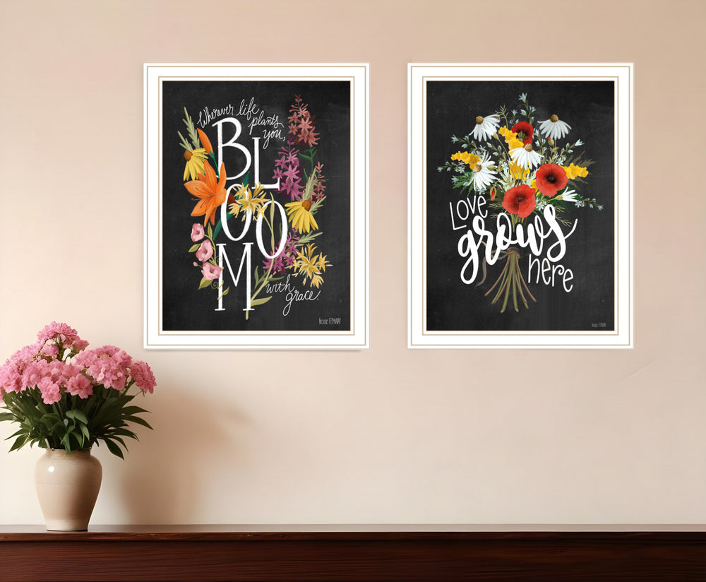 Homeroots Set Of Two Love Grows Here White Framed Print Wall Art  Wood Print 407973