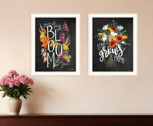 Homeroots Set Of Two Love Grows Here White Framed Print Wall Art  Wood Print 407973