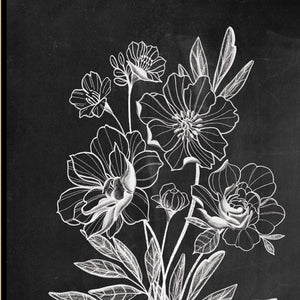 HomeRoots Set of Two Vintage Chalkboard Bloom Prints - Rustic Framed Wall Art for Timeless Farmhouse Charm Black and Gold 29 x 18 407975